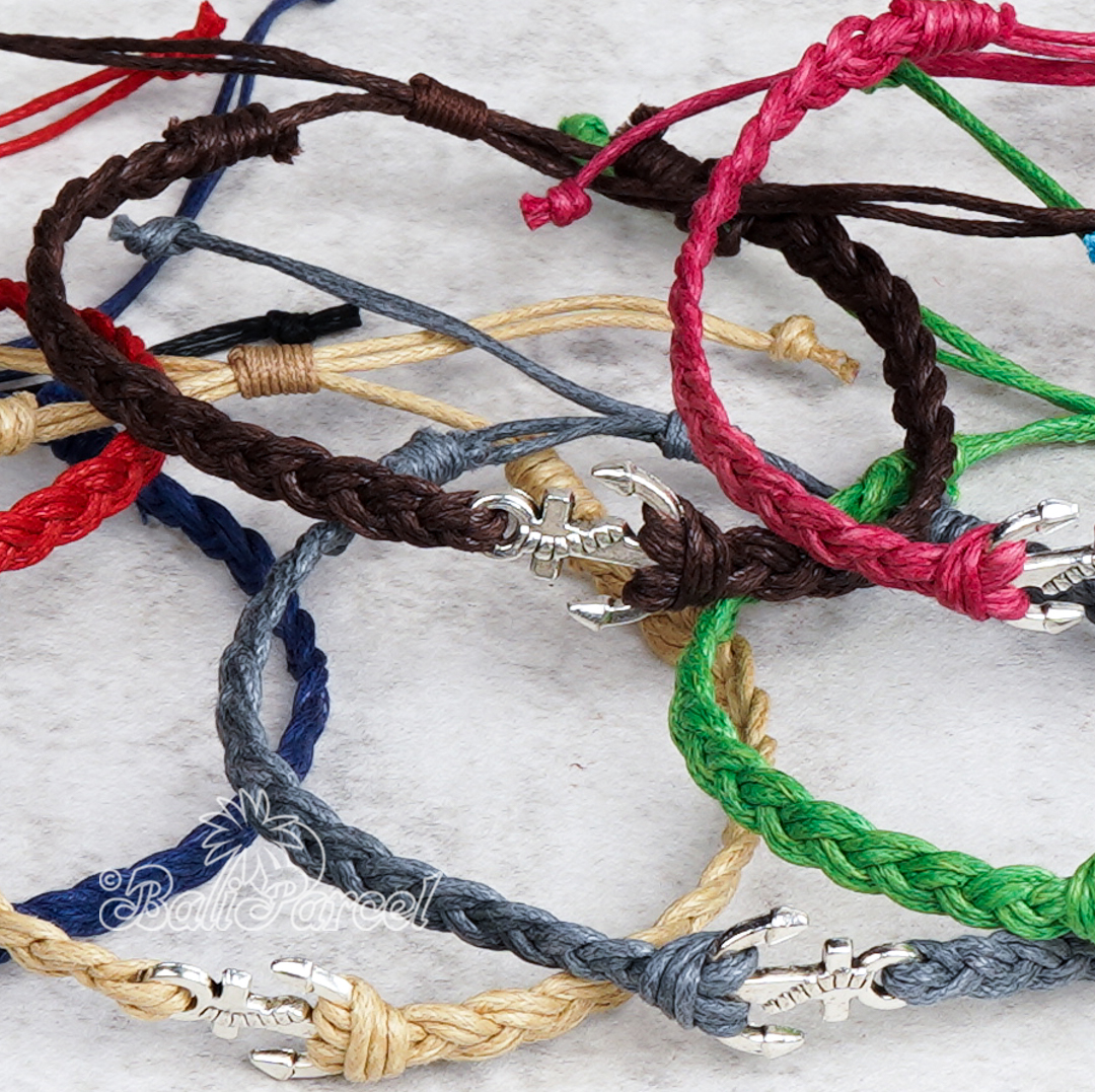 Bracelet Cotton Cord With Anchor Metal