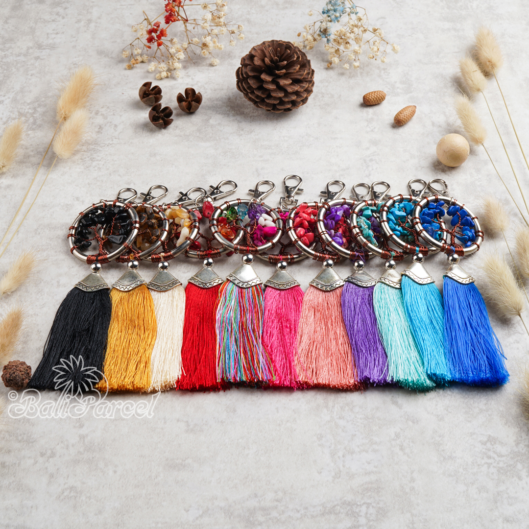 Stone Tree Of Life Tassel Keychain