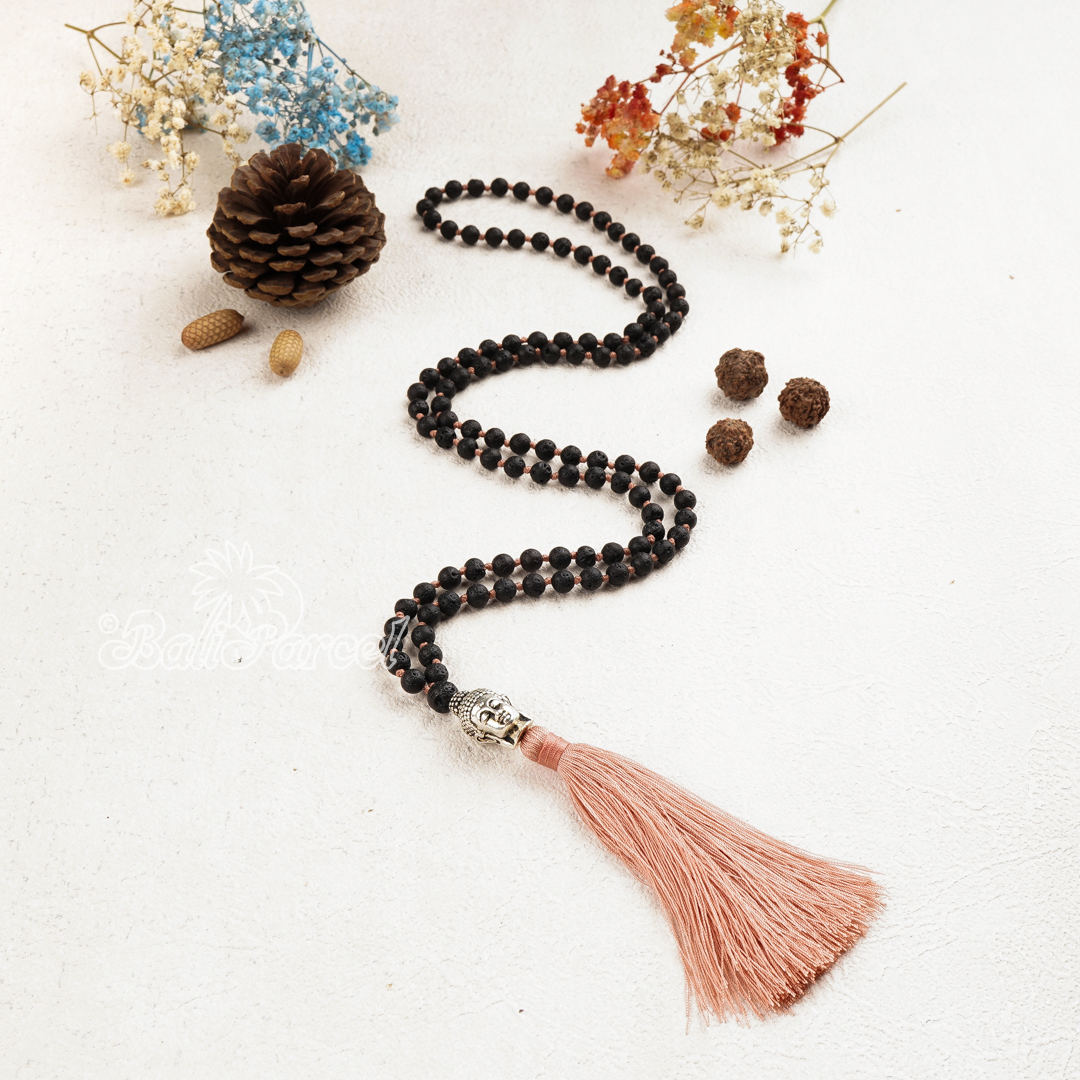 Lava Stone Mala Necklace With Buddha