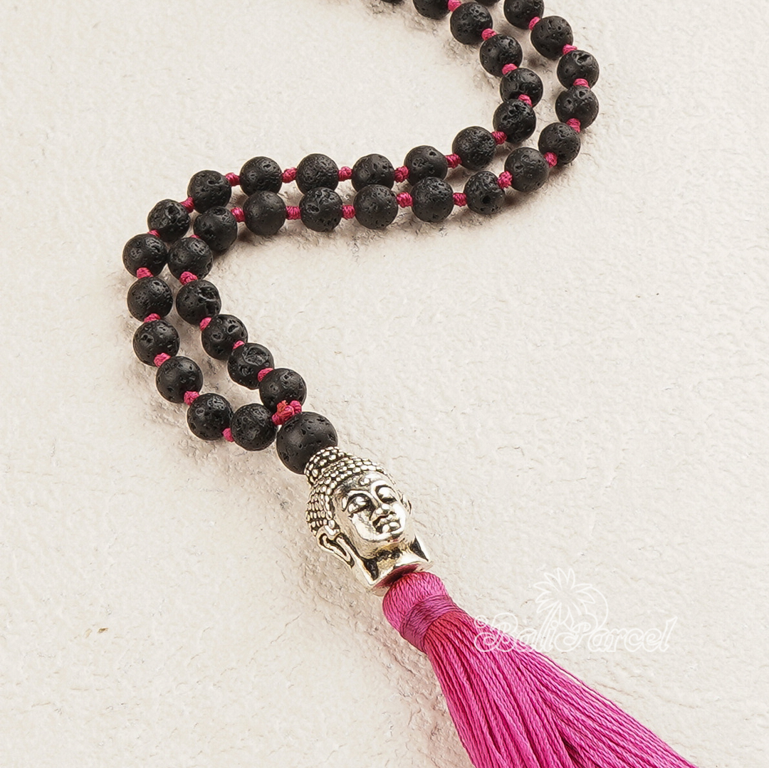 Lava Stone Mala Necklace With Buddha