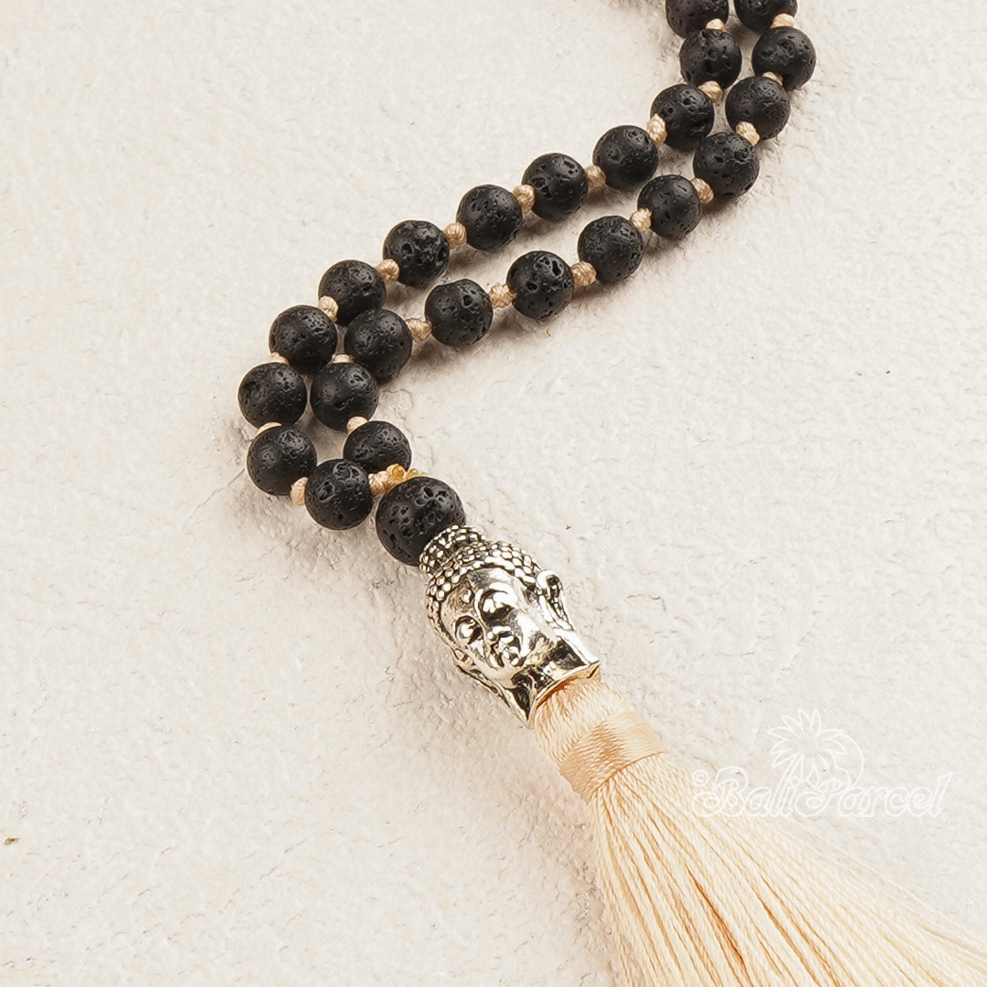 Lava Stone Mala Necklace With Buddha