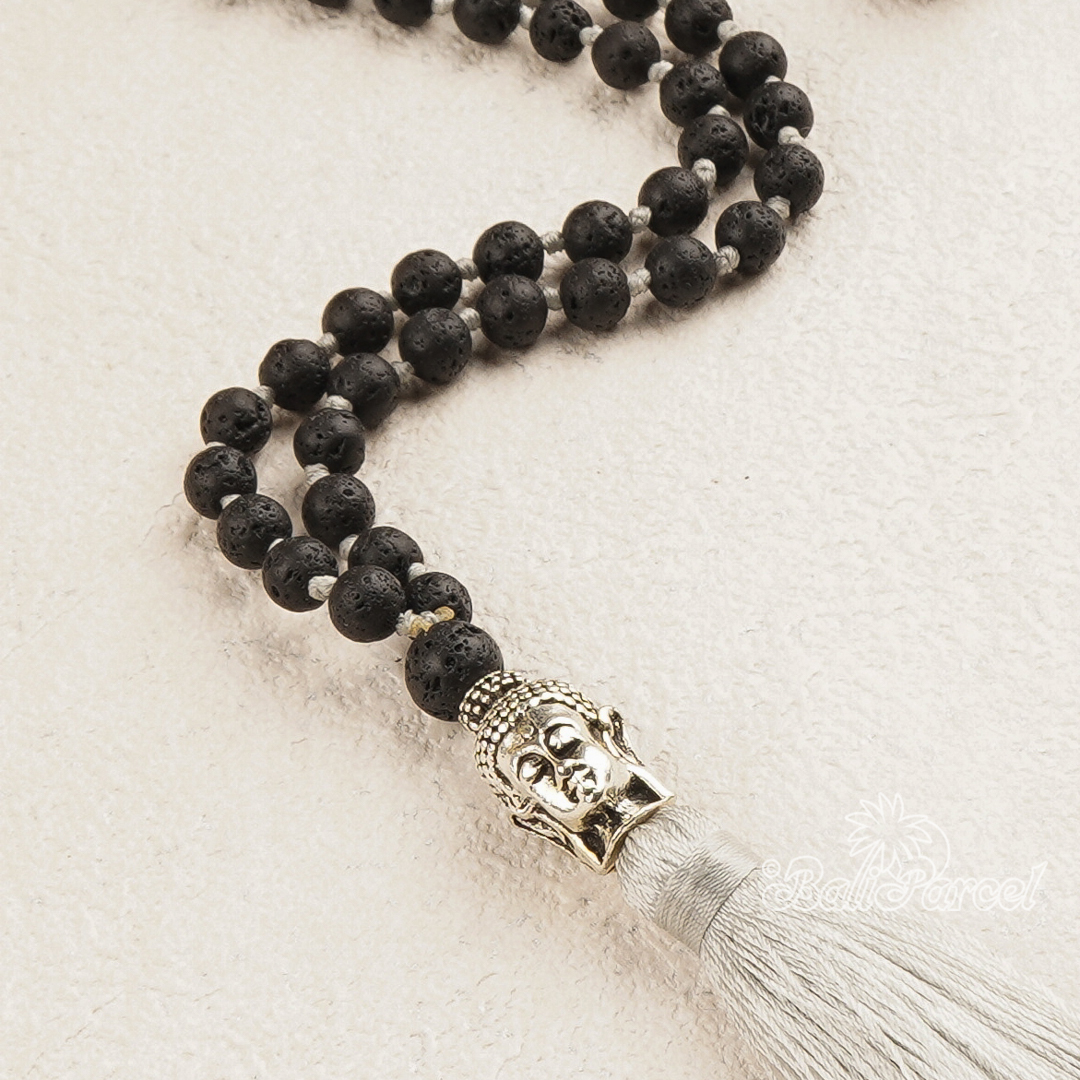 Lava Stone Mala Necklace With Buddha