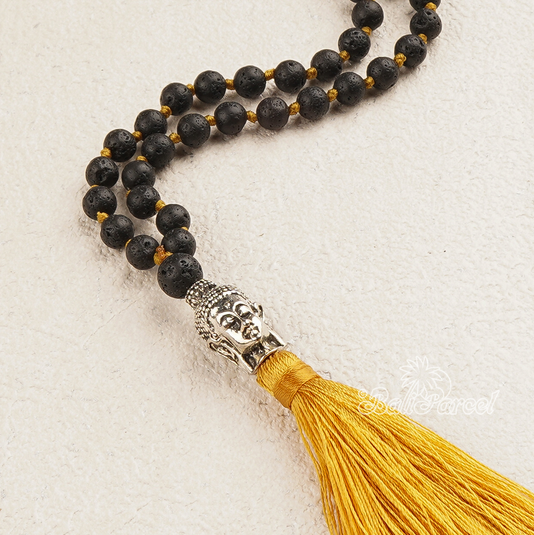 Lava Stone Mala Necklace With Buddha