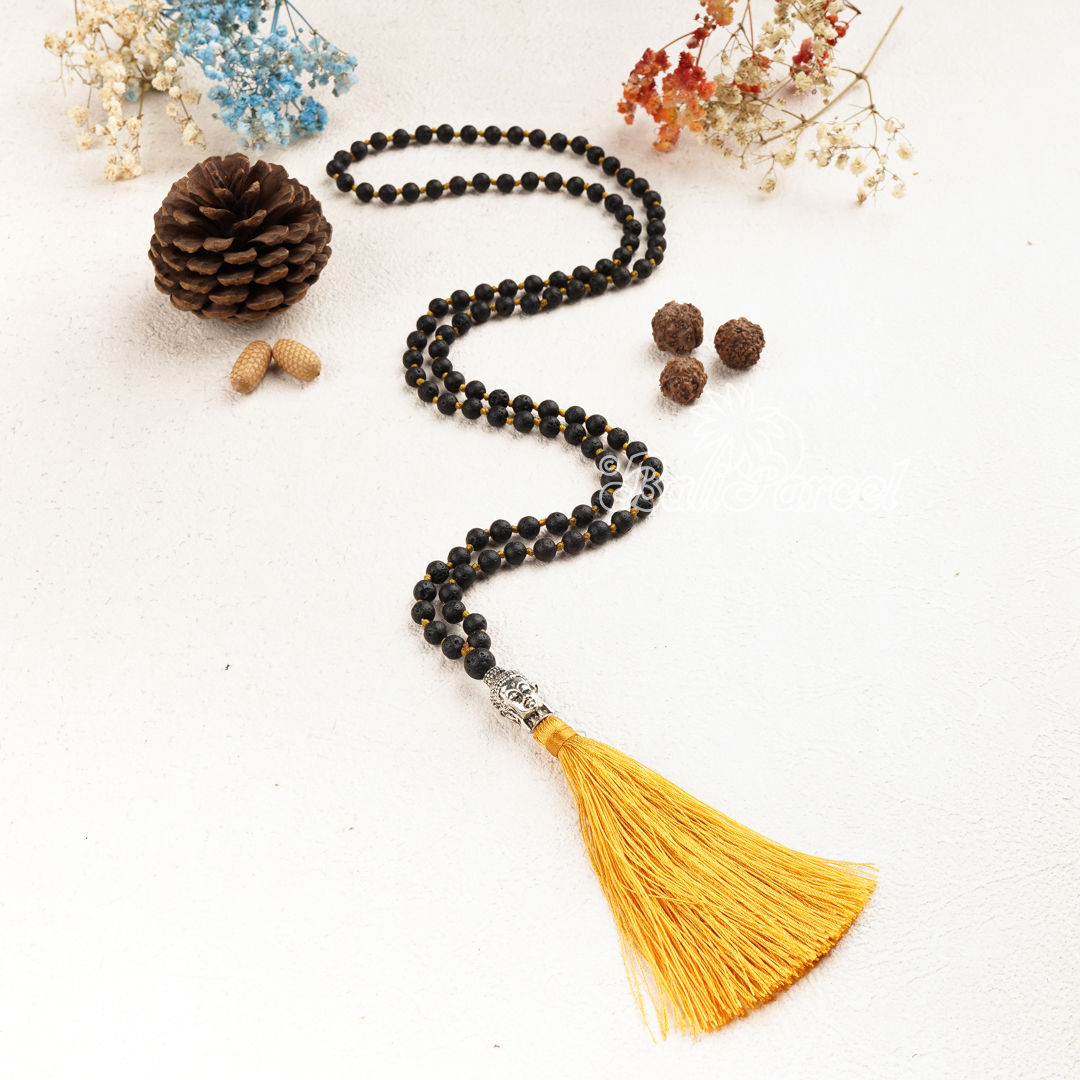 Lava Stone Mala Necklace With Buddha