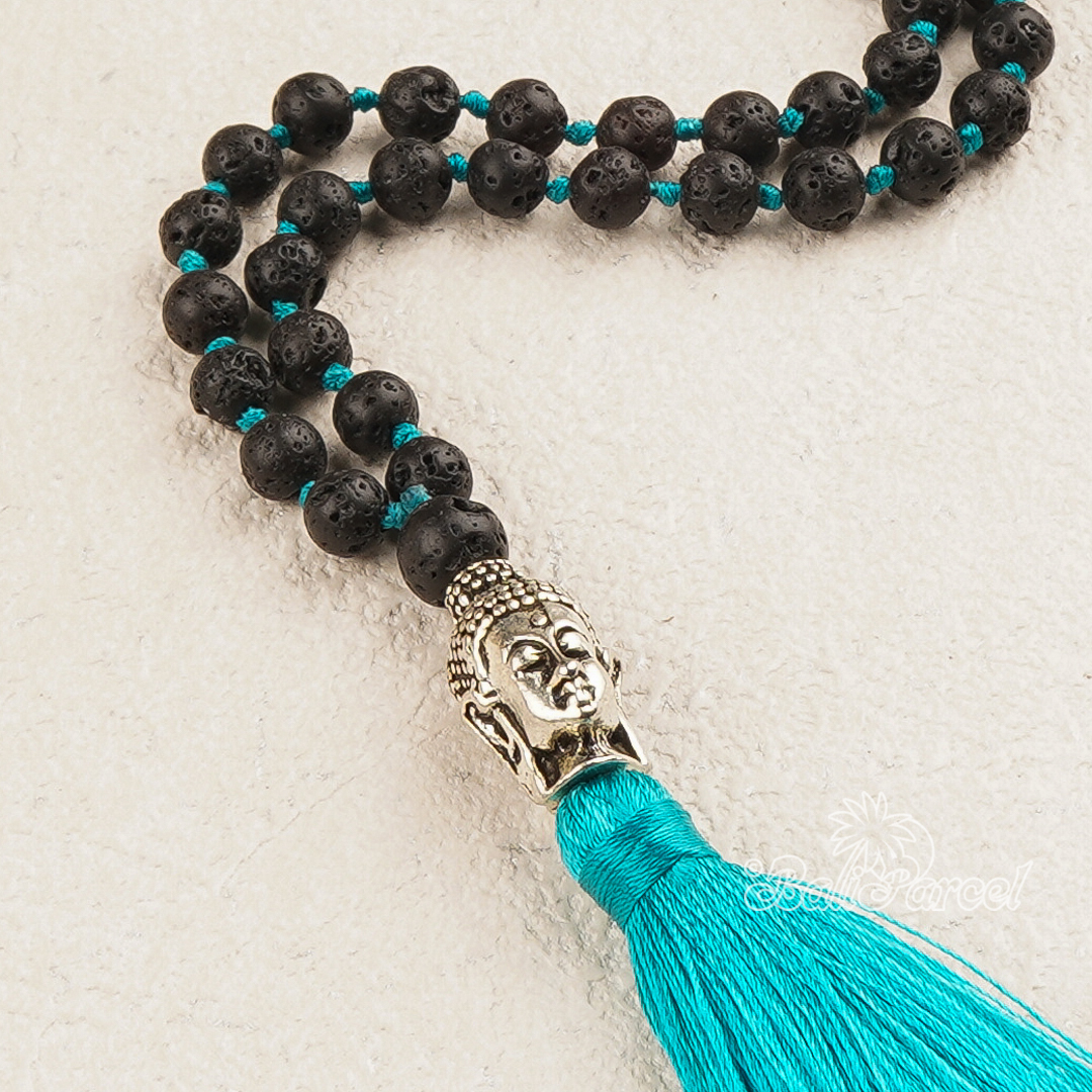 Lava Stone Mala Necklace With Buddha