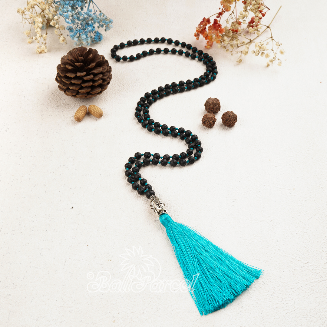 Lava Stone Mala Necklace With Buddha