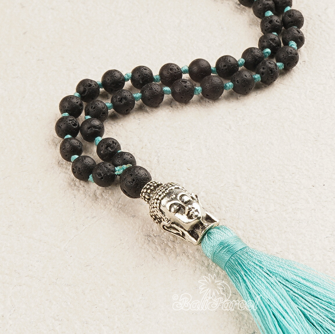 Lava Stone Mala Necklace With Buddha