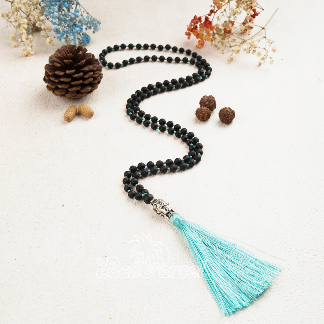 Lava Stone Mala Necklace With Buddha