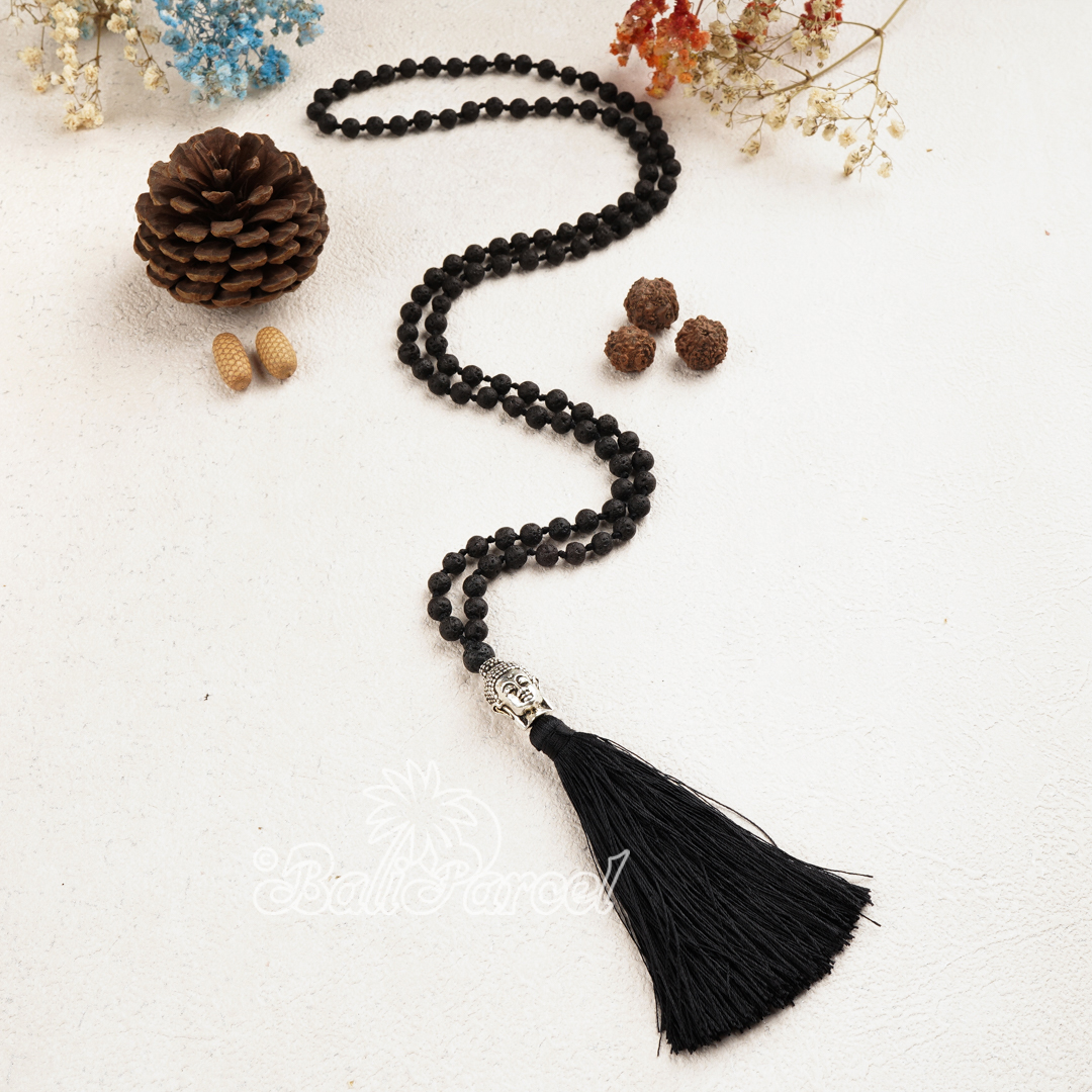 Lava Stone Mala Necklace With Buddha