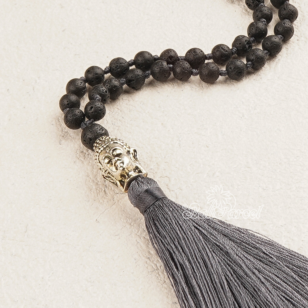 Lava Stone Mala Necklace With Buddha