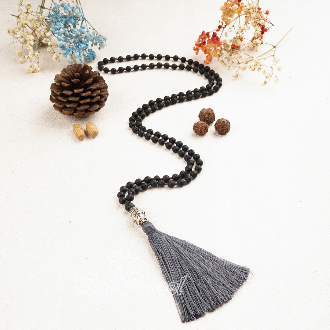 Lava Stone Mala Necklace With Buddha