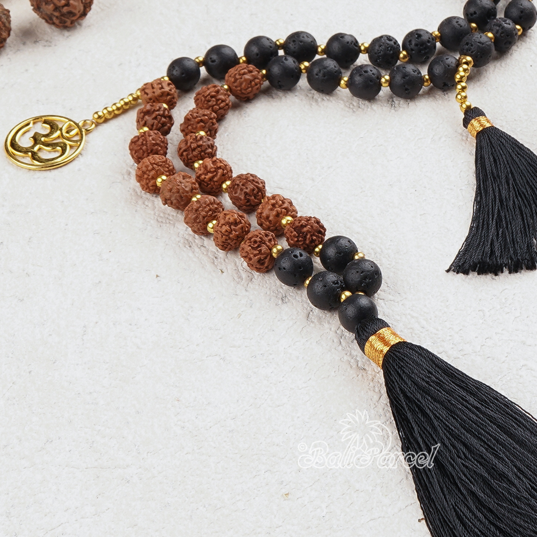 Rudraksha Lava Stone Necklace