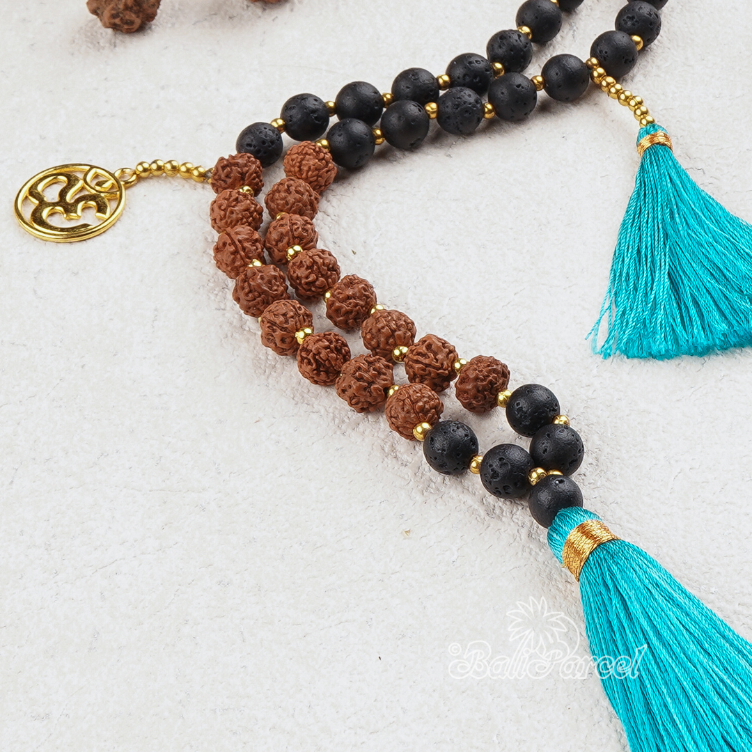Rudraksha Lava Stone Necklace