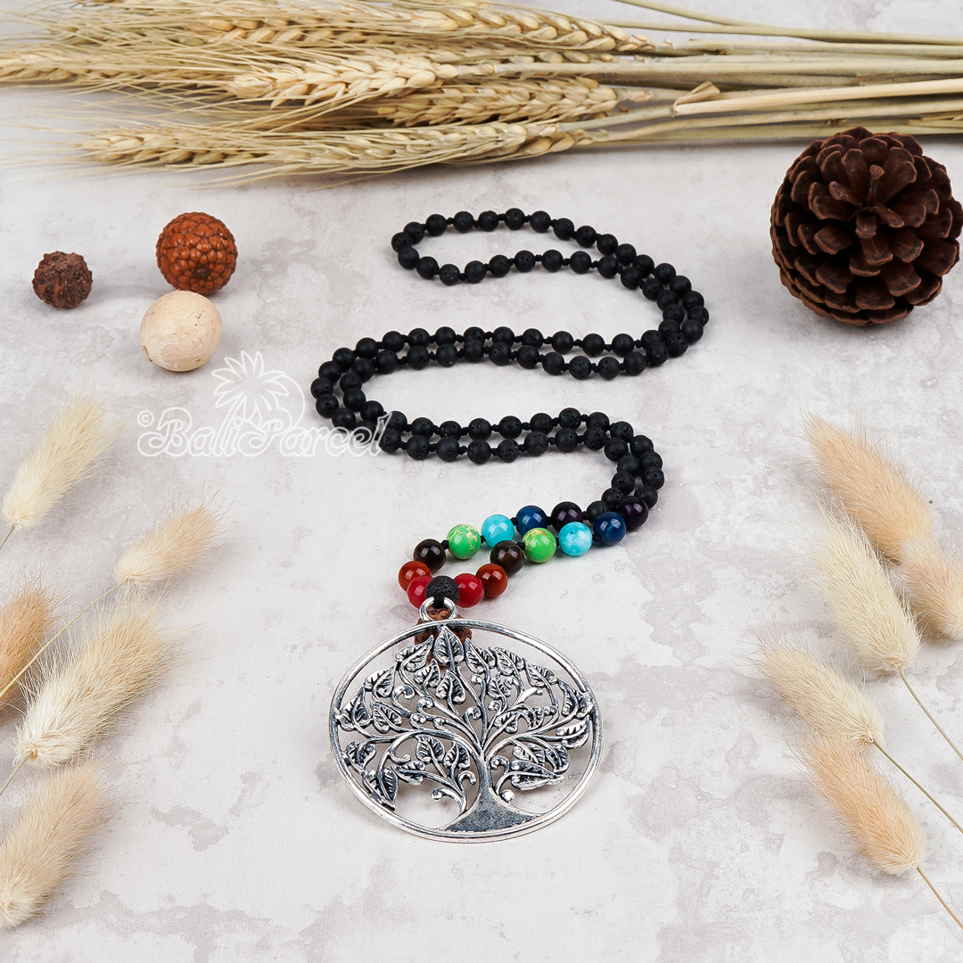 Handmade Bali Necklaces, Lava stone 7 Chakra mala necklace, 7 Chakra mala,  Gemstone mala necklace, Mala necklace, yoga jewellery, japa mala, Japa mala  108, mantra beads, healing mala, handmade jewellery, handcrafted jewellery