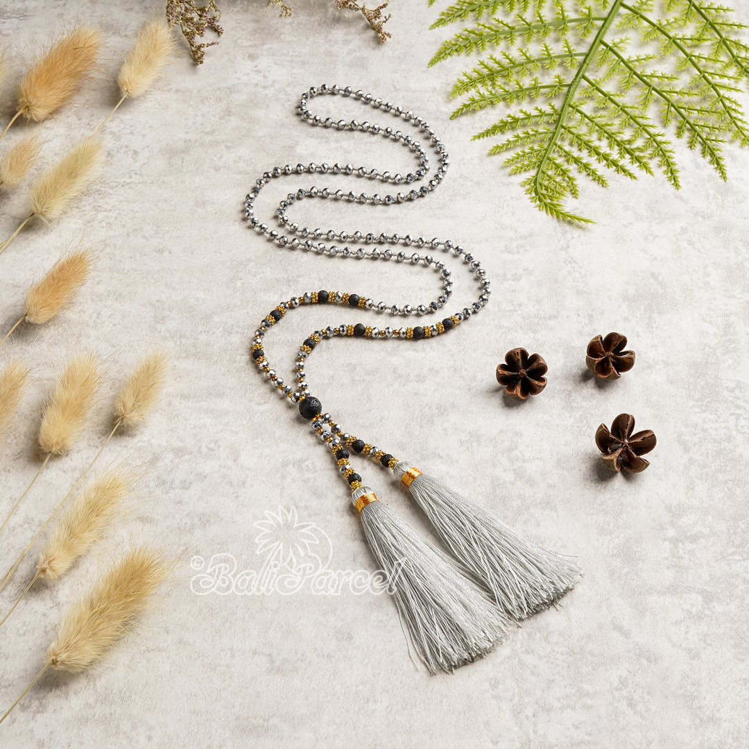 Crystal Beads With Tassel Necklace