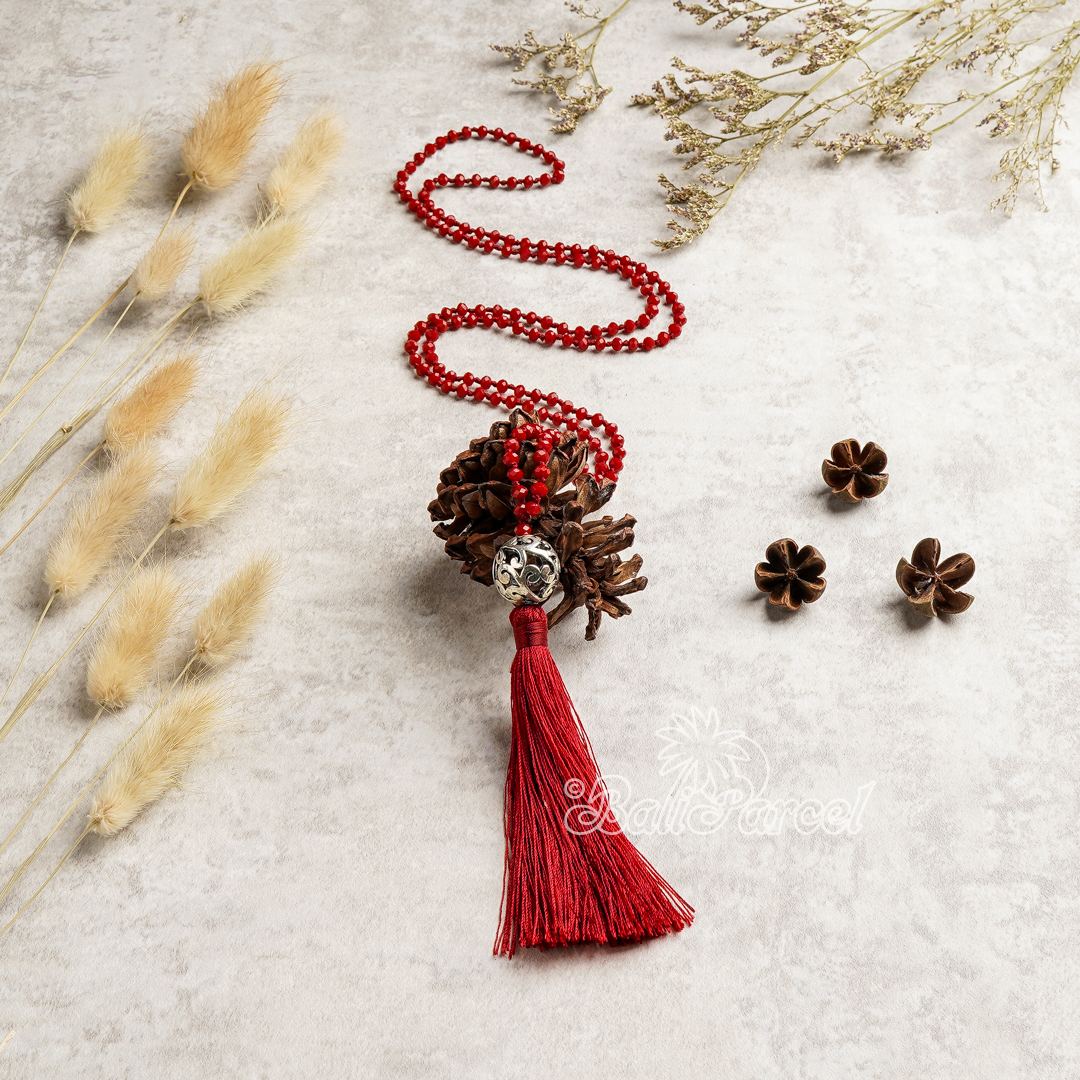 Ball Crystal Beads With Tassel Necklace