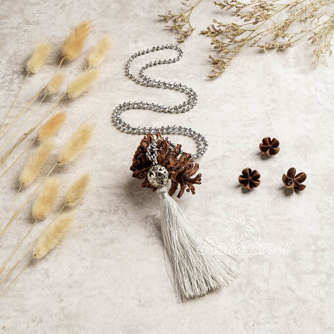 Ball Crystal Beads With Tassel Necklace