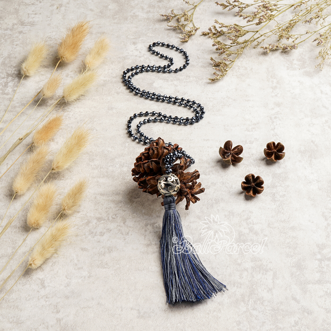 Ball Crystal Beads With Tassel Necklace