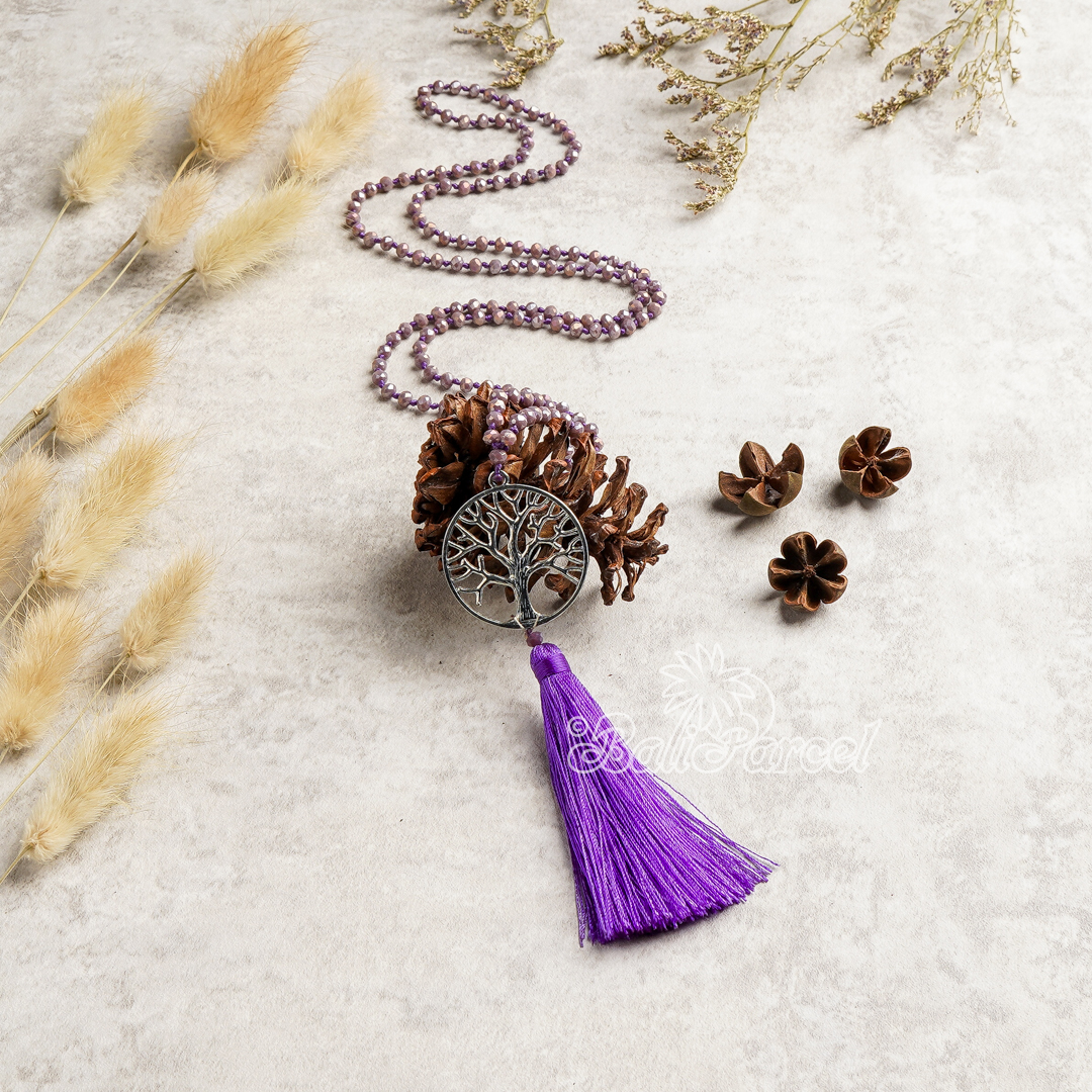 Tree Of Life Crystal Beads With Tassel Necklace