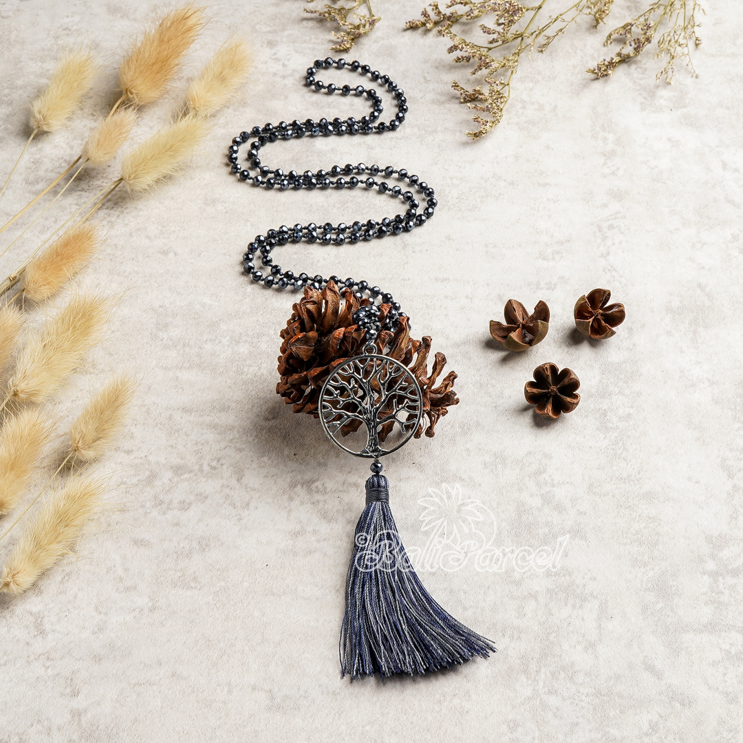 Tree Of Life Crystal Beads With Tassel Necklace