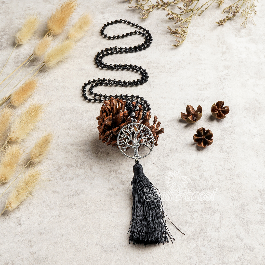 Tree Of Life Crystal Beads With Tassel Necklace