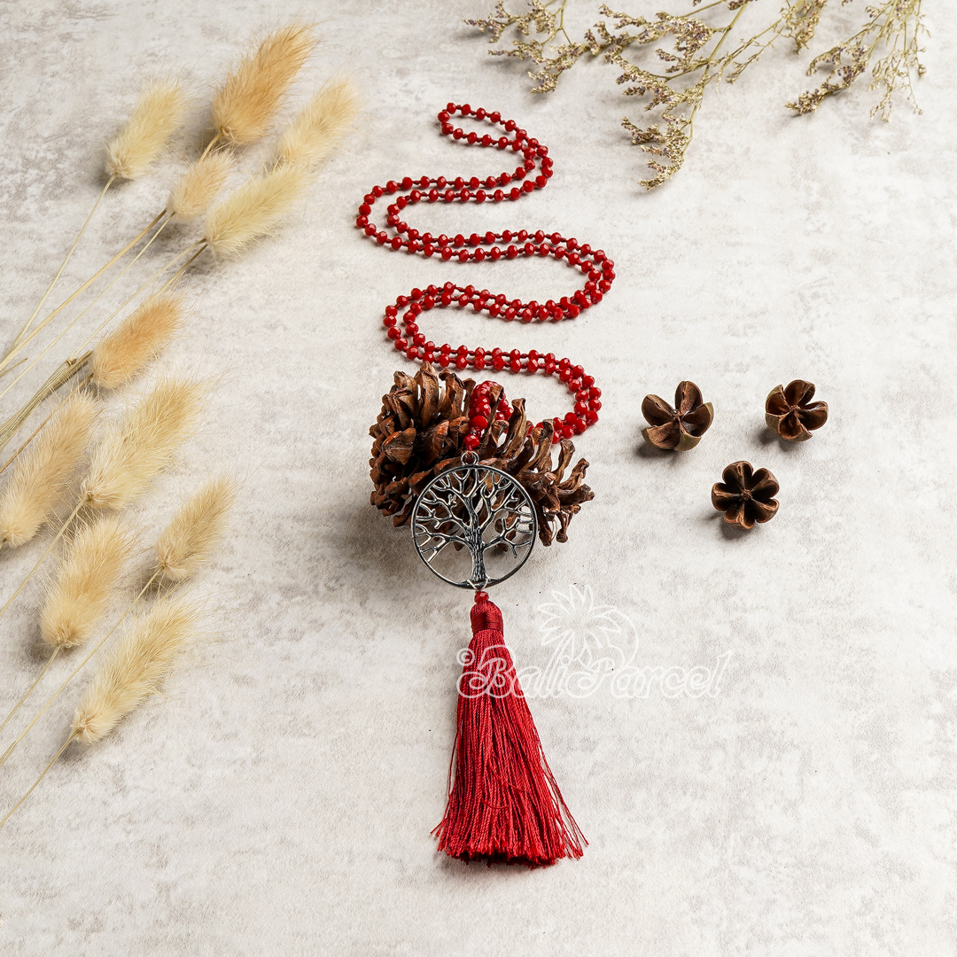 Tree Of Life Crystal Beads With Tassel Necklace