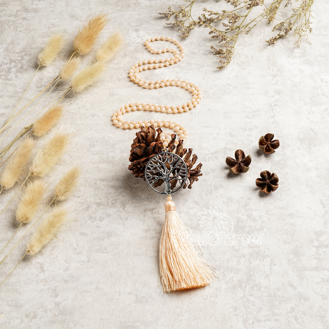 Tree Of Life Crystal Beads With Tassel Necklace