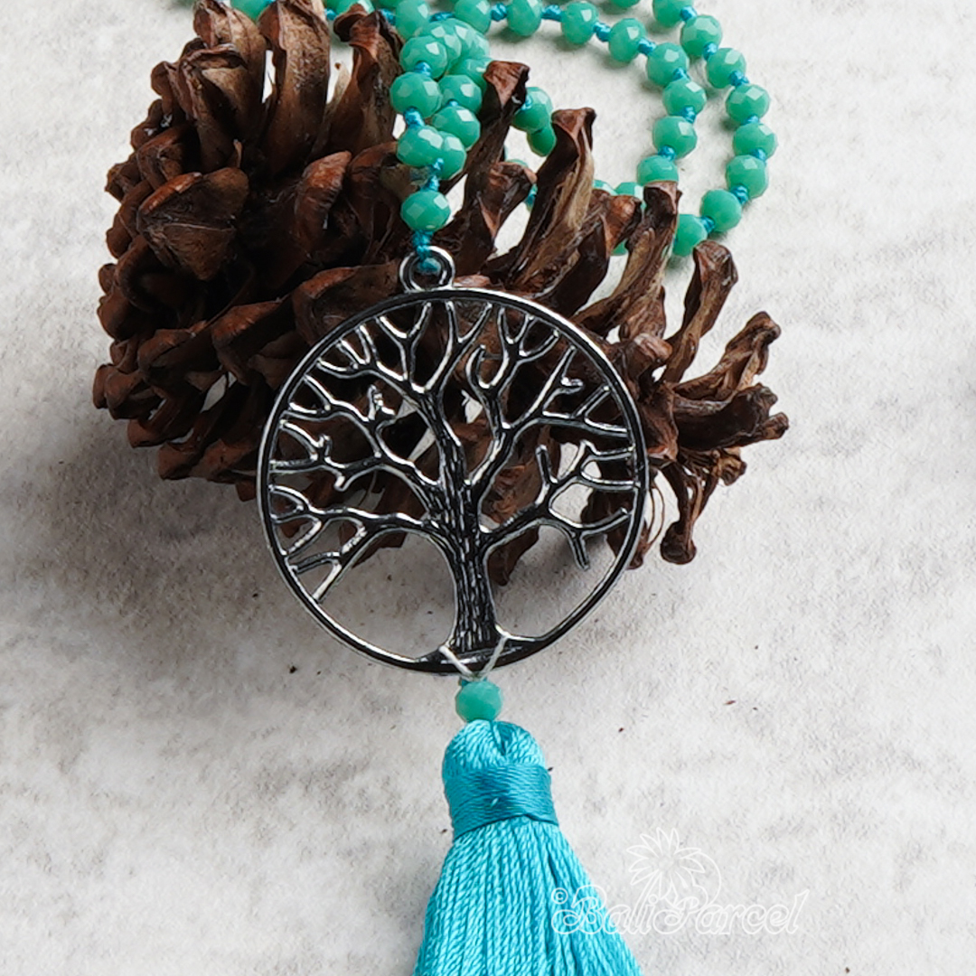 Tree Of Life Crystal Beads With Tassel Necklace
