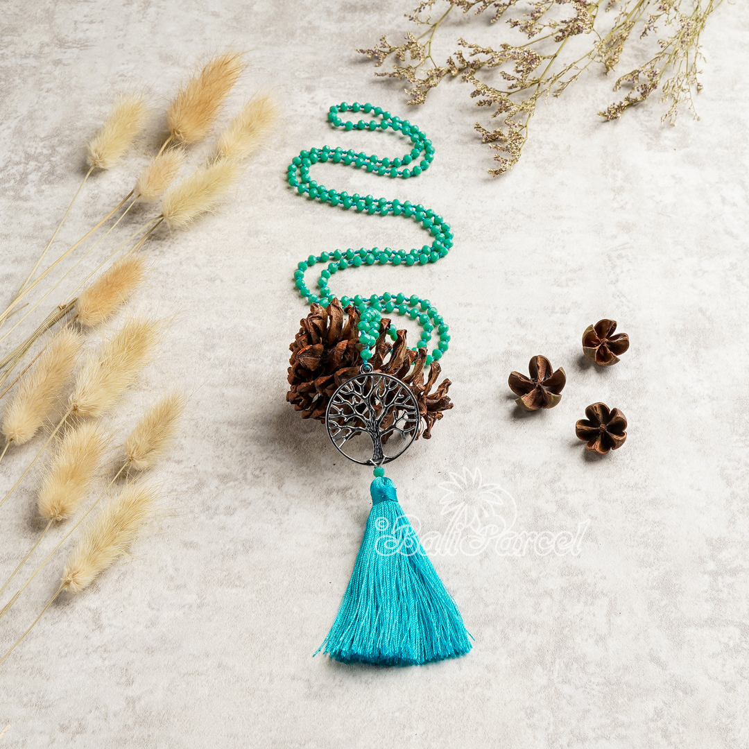 Tree Of Life Crystal Beads With Tassel Necklace