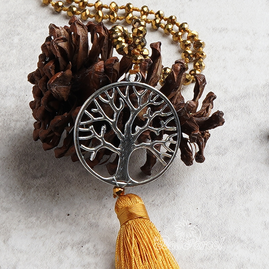 Tree Of Life Crystal Beads With Tassel Necklace