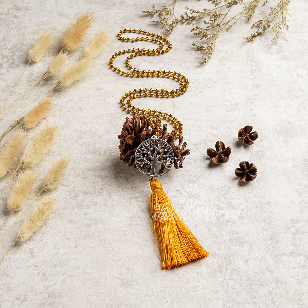 Tree Of Life Crystal Beads With Tassel Necklace