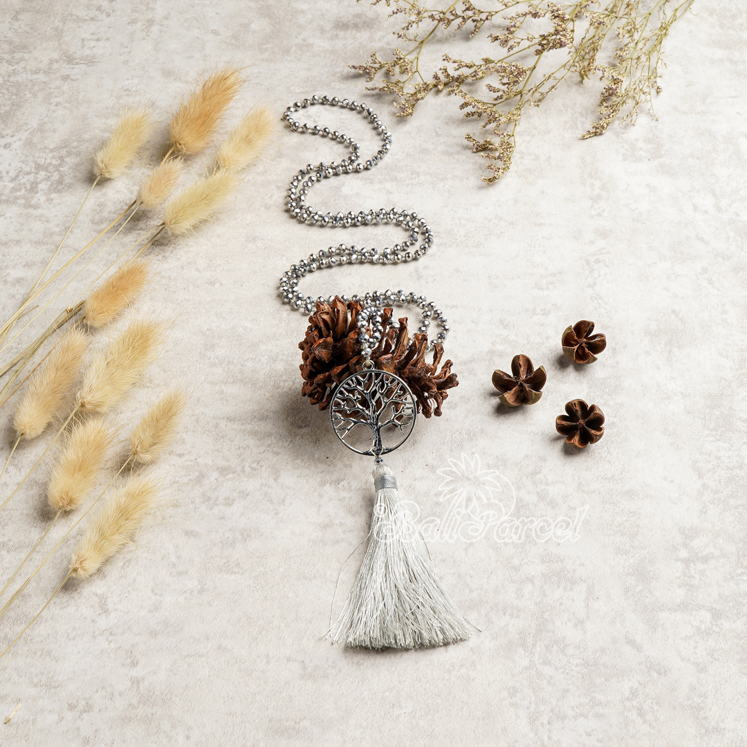 Tree Of Life Crystal Beads With Tassel Necklace