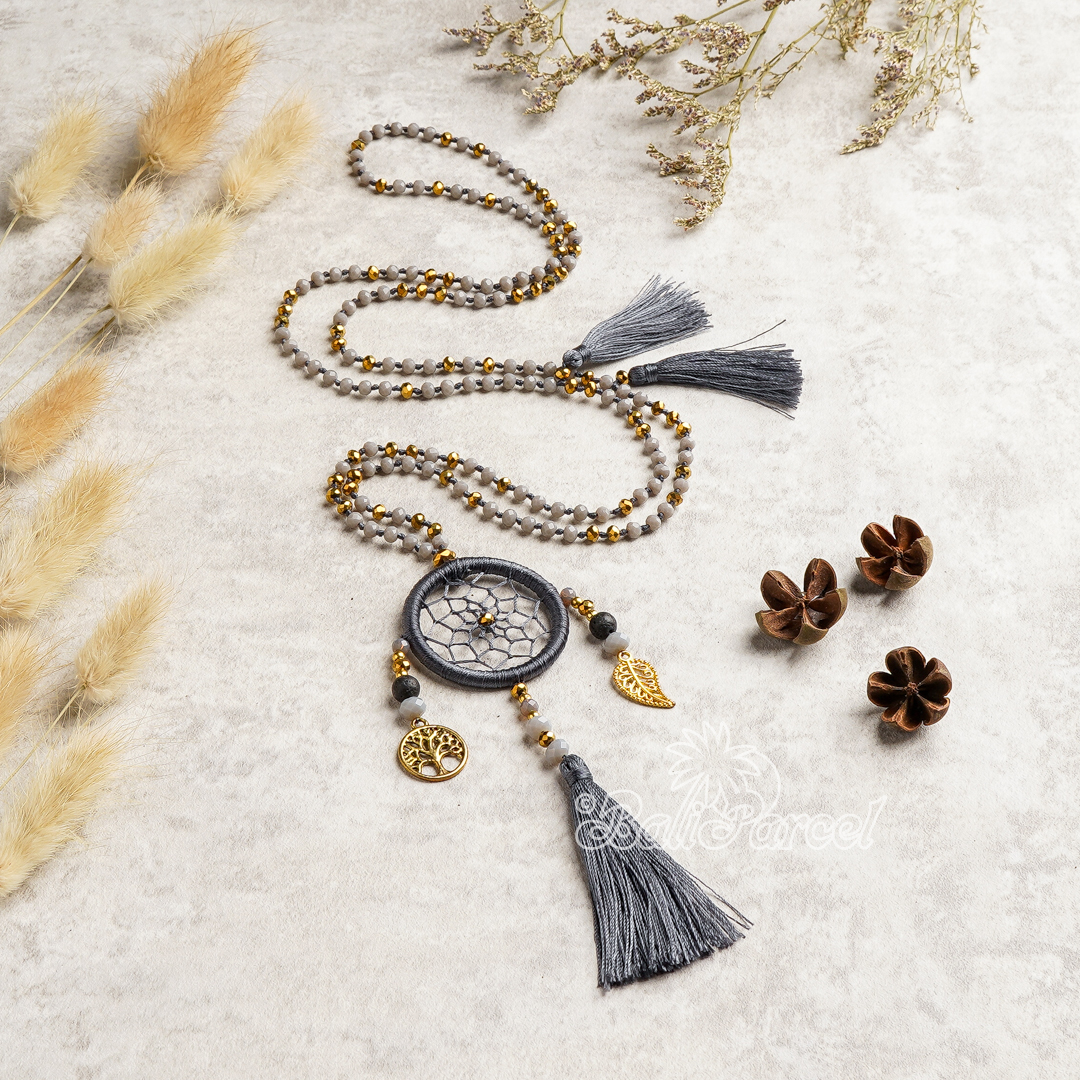 Dreamcatcher Crystal Beads With Tassel Necklace