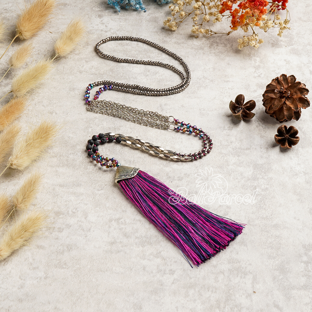 Crystal Beads With Tassel Necklace