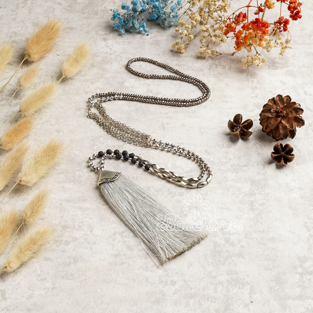 Crystal Beads With Tassel Necklace