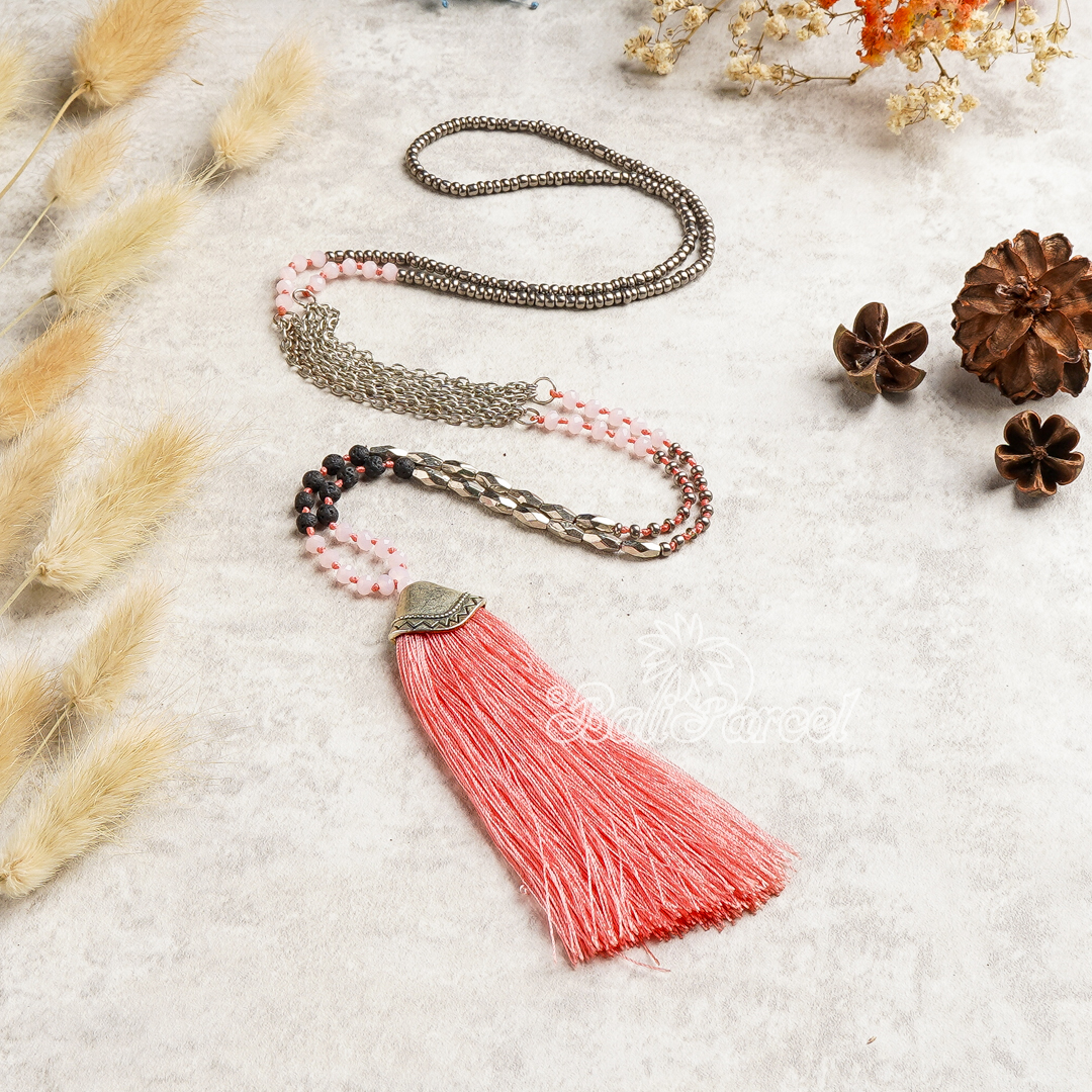 Crystal Beads With Tassel Necklace