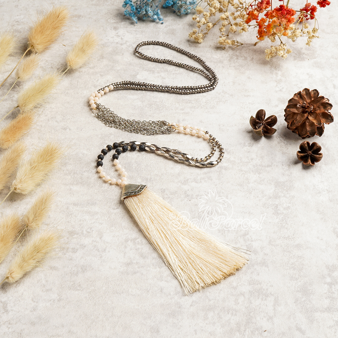 Crystal Beads With Tassel Necklace