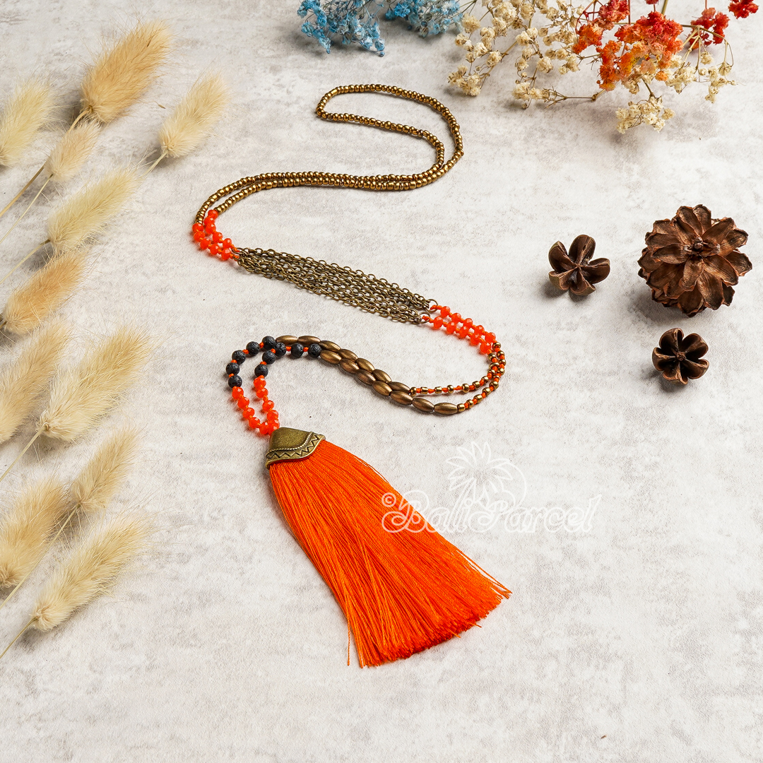 Crystal Beads With Tassel Necklace