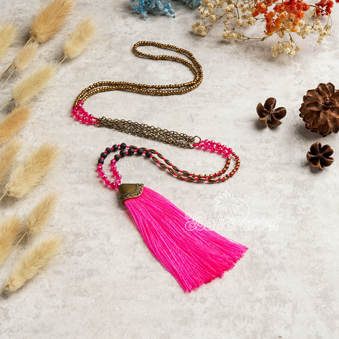 Crystal Beads With Tassel Necklace