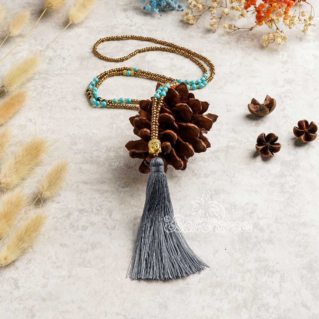 Buddha Beads With Tassel Necklace