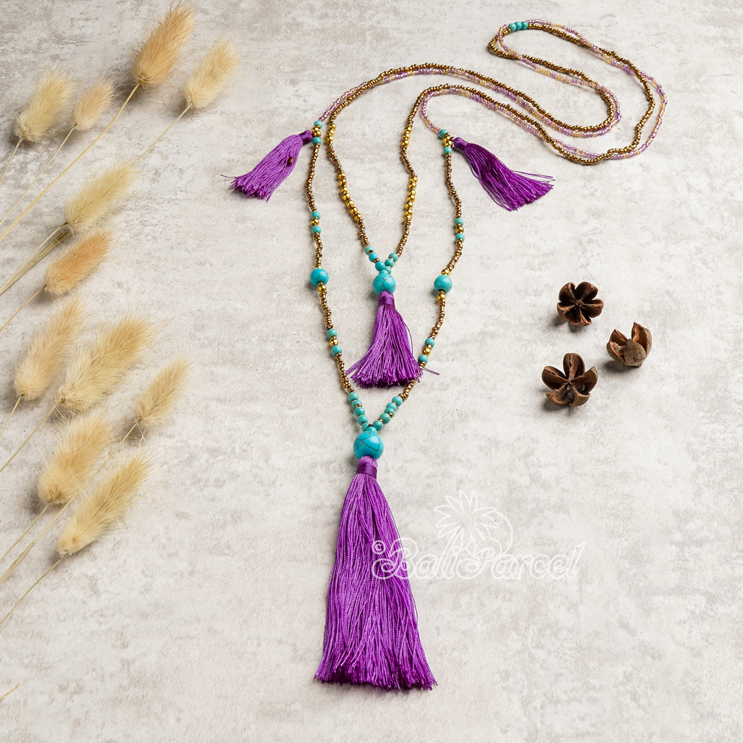 Beads With Tassel Necklace 2 Layers