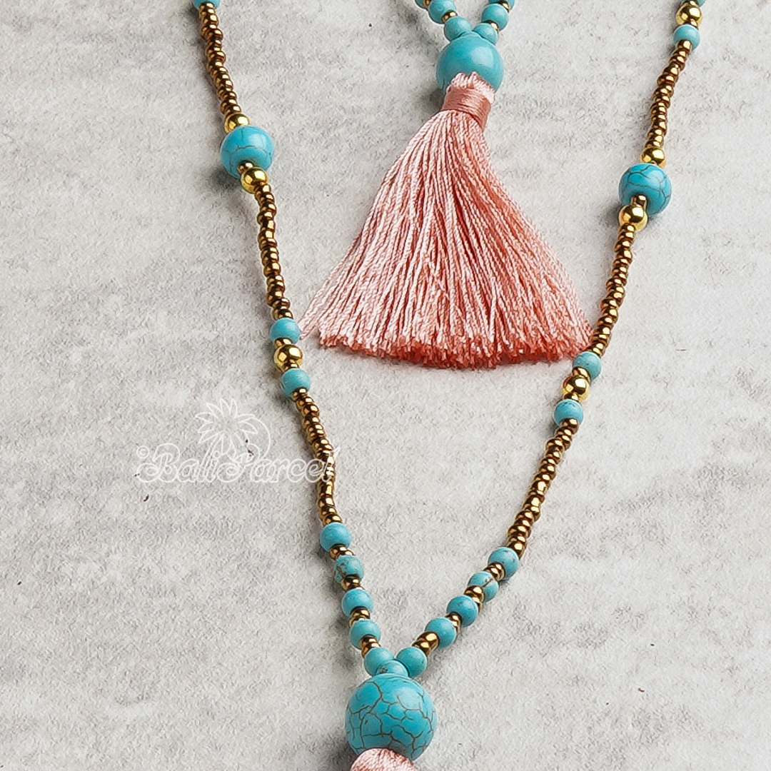 Beads With Tassel Necklace 2 Layers