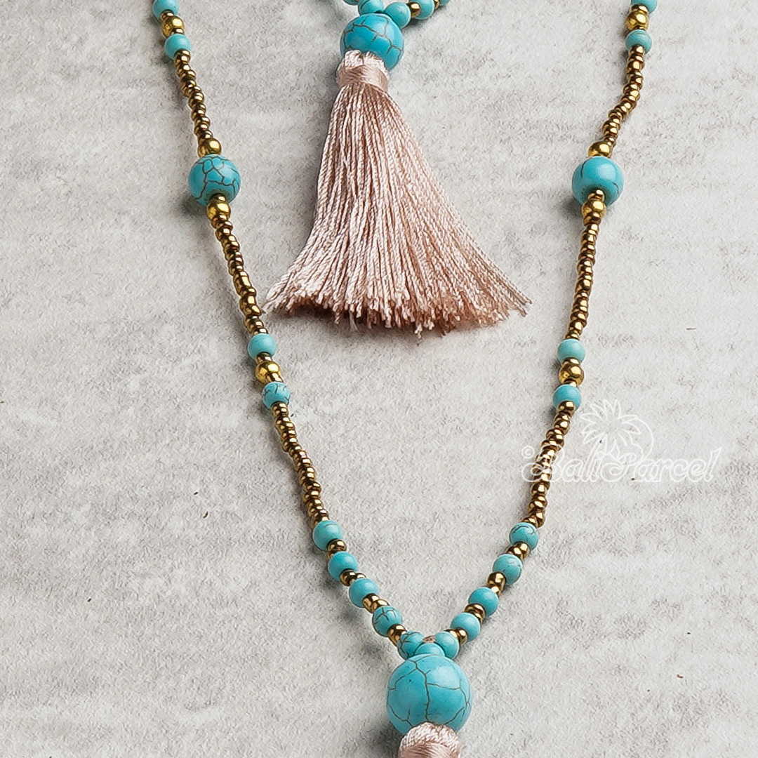 Beads With Tassel Necklace 2 Layers