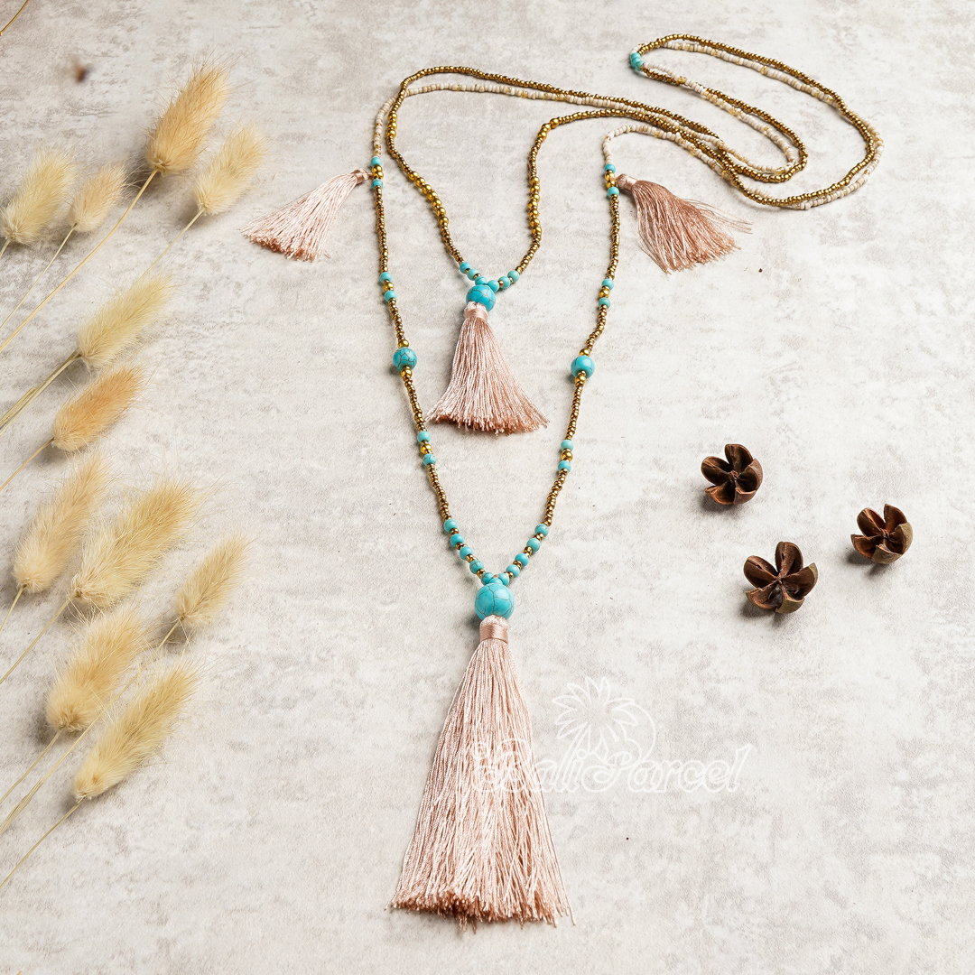 Beads With Tassel Necklace 2 Layers