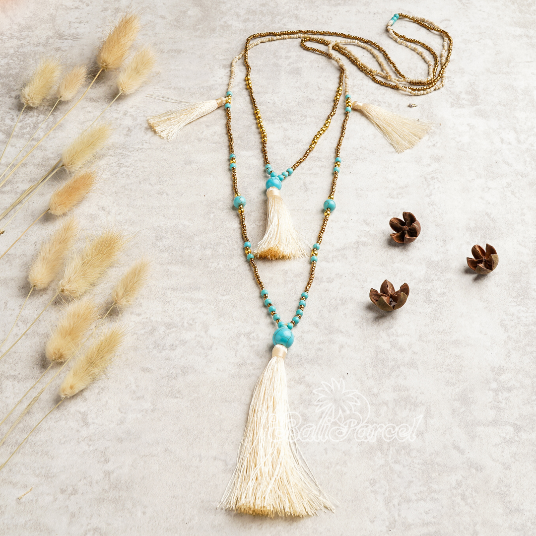 Beads With Tassel Necklace 2 Layers