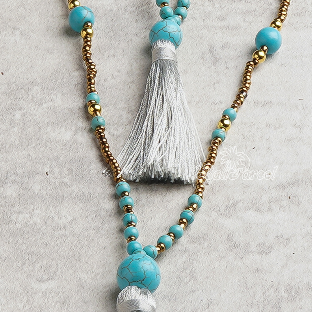 Beads With Tassel Necklace 2 Layers