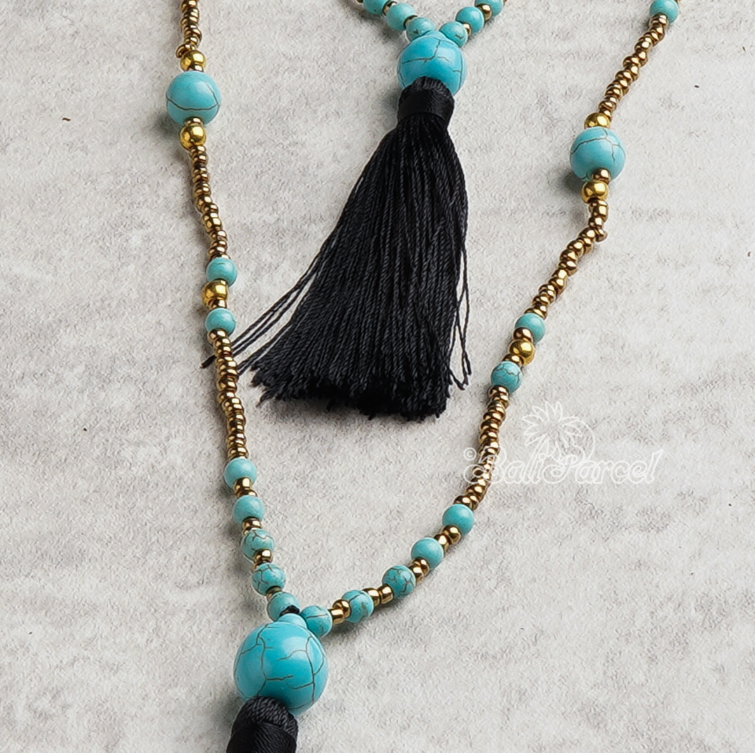 Beads With Tassel Necklace 2 Layers