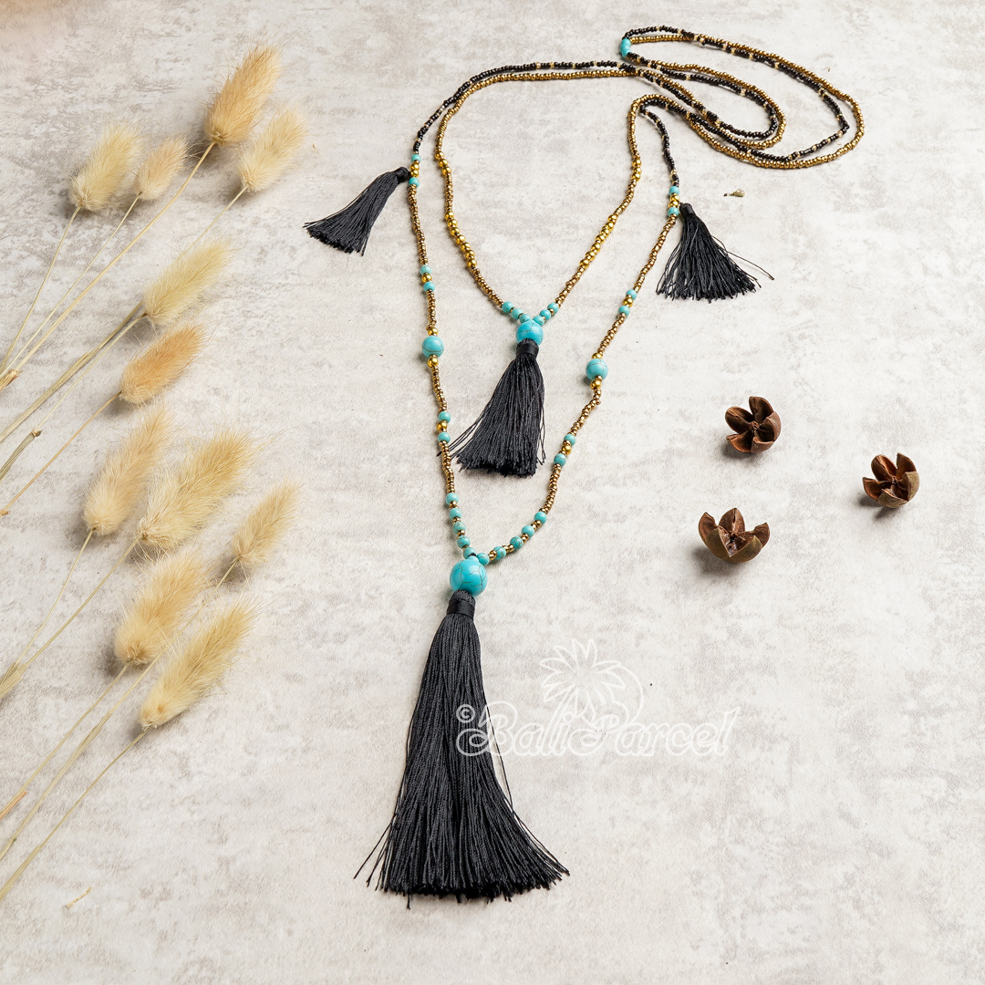 Beads With Tassel Necklace 2 Layers