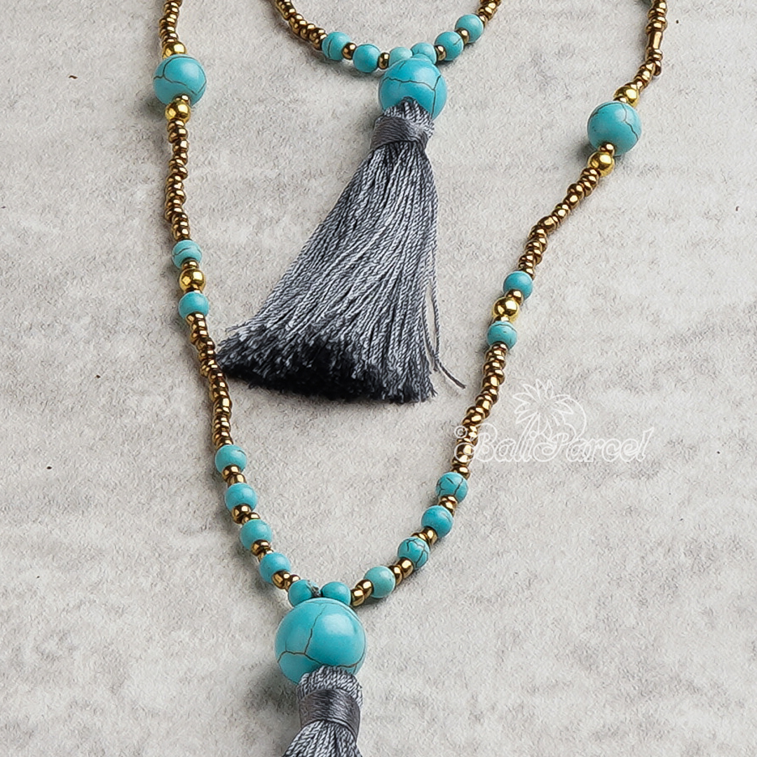 Beads With Tassel Necklace 2 Layers