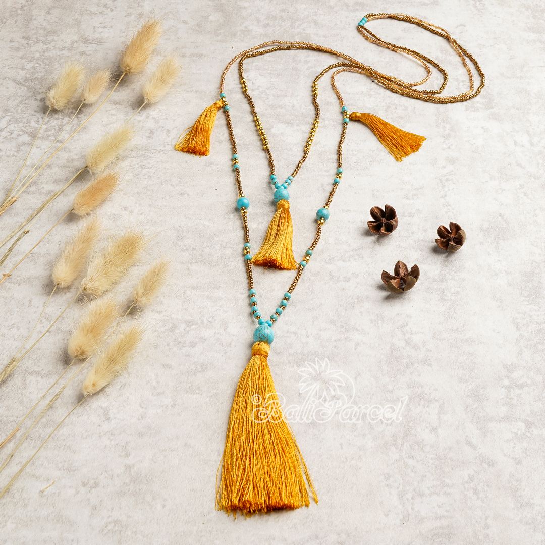 Beads With Tassel Necklace 2 Layers